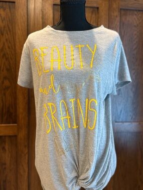 Disney Gray Tee with Yellow “Beauty and Brains” Graphic